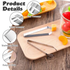 Bewudy 2 Pieces Fish Bone Tweezers, Heavy Duty Stainless Steel Kitchen Tweezers, Stainless Steel Flat and Slant Tweezers Pliers Remover Tool, Precision Non Slip Grip Kitchen Tweezers