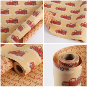 LaRibbons Reversible Kraft Vintage Christmas Wrapping Paper with Natural Jute Twine, Classic Truck Design for Christmas, Party, Holiday, Celebration, 17 Inch X 40 Feet (56.6 sq. ft. ttl.)