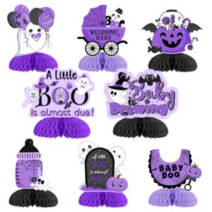 halloween baby shower honeycomb centerpieces, a little boo is almost due table toppers black purple, gender reveal pregnancy celebration table topper decorations supplies 8pcs