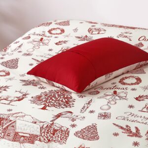 WONGS BEDDING Christmas Duvet Cover Set King, 3 Pcs Red Christmas Bedding Set with Elk, Snowflakes, Farmhouse, Soft Microfiber Comforter Cover Set Includes with 2 Pillowcases (Not Comforter)