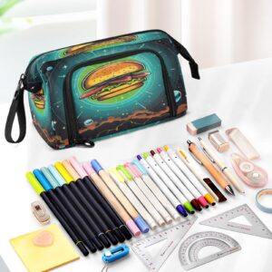 Emelivor Cartoon Hamburger Planet Pencil Case Large Capacity Pencil Pouch Bag with Compartmens Pen Bag Case with Zipper Stationery Bag Pencil Organizer for School Office Adults College Teens