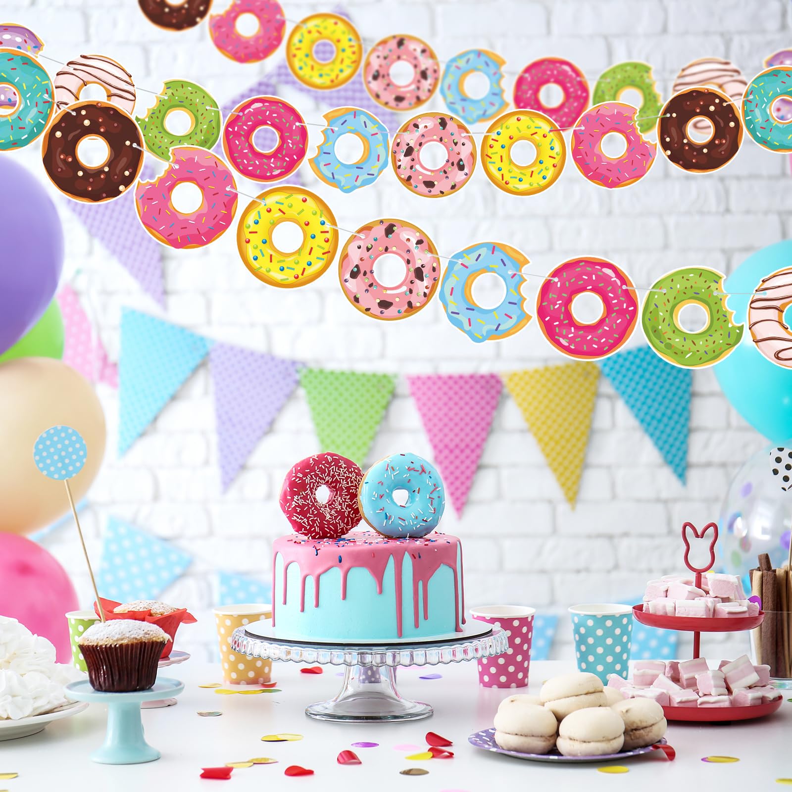 Dinifee 5 Pack Donut Party Banners Doughnut Grow up Party Decorations Hanging Swirl Donut Paper Cutouts Birthday Party Garland for Donut Baby Shower Gender Reveal Bridal Shower Party Supplies