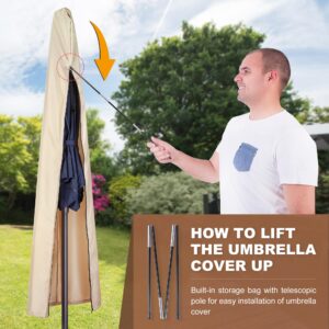 Ackmizz Patio Umbrella Cover - Waterproof 420D Oxford Outdoor Umbrella Covers With Folding Rod. Parasol Cover for 7.5ft 8ft 9ft 10ft 11ft (Beige)