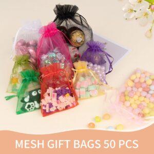 Crweety 50 Pcs Organza Bags-Mix Color 3x4 Inch, Small Gift Bags Goodie Bags Small Mesh Bags Drawstring for Wedding Party Favor Christmas