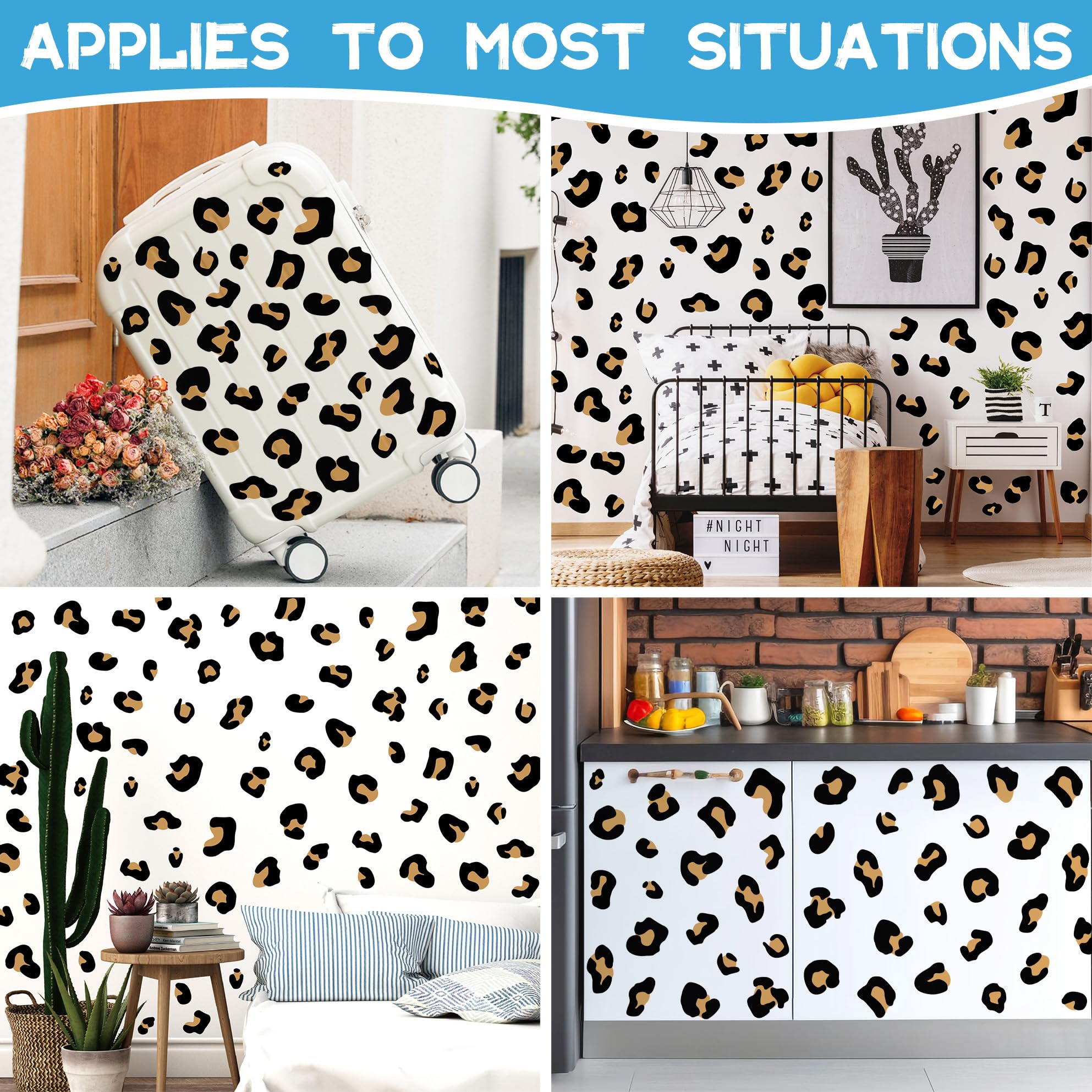 DTLIFEK 10 Sheets Leopard Print Wall Decal Black Leopard Spot Wall Stickers Vinyl Animal Print Pattern DIY Removable Peel and Stick Wallpaper for Kids Boys Nursery Car Door Home Decoration (Leopard)