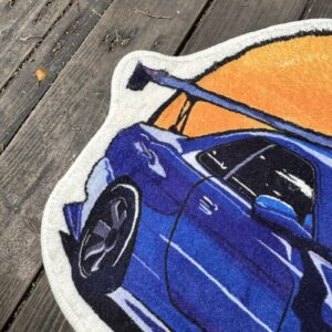 Generic Cool Blue Racing Car Shape Rug Boy's Room Decoration Gifts Handmade Acrylic Non-Slip Bedroom Living Room Decorative Plush Carpet (39"" x 28.5"")