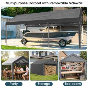 10×20 Carport Portable Carport Garage Heavy Duty with Sidewalls, Reinforeced Metal Frame, Waterproof Carport Canopy for Party Boat Cars and Storage (Grey)