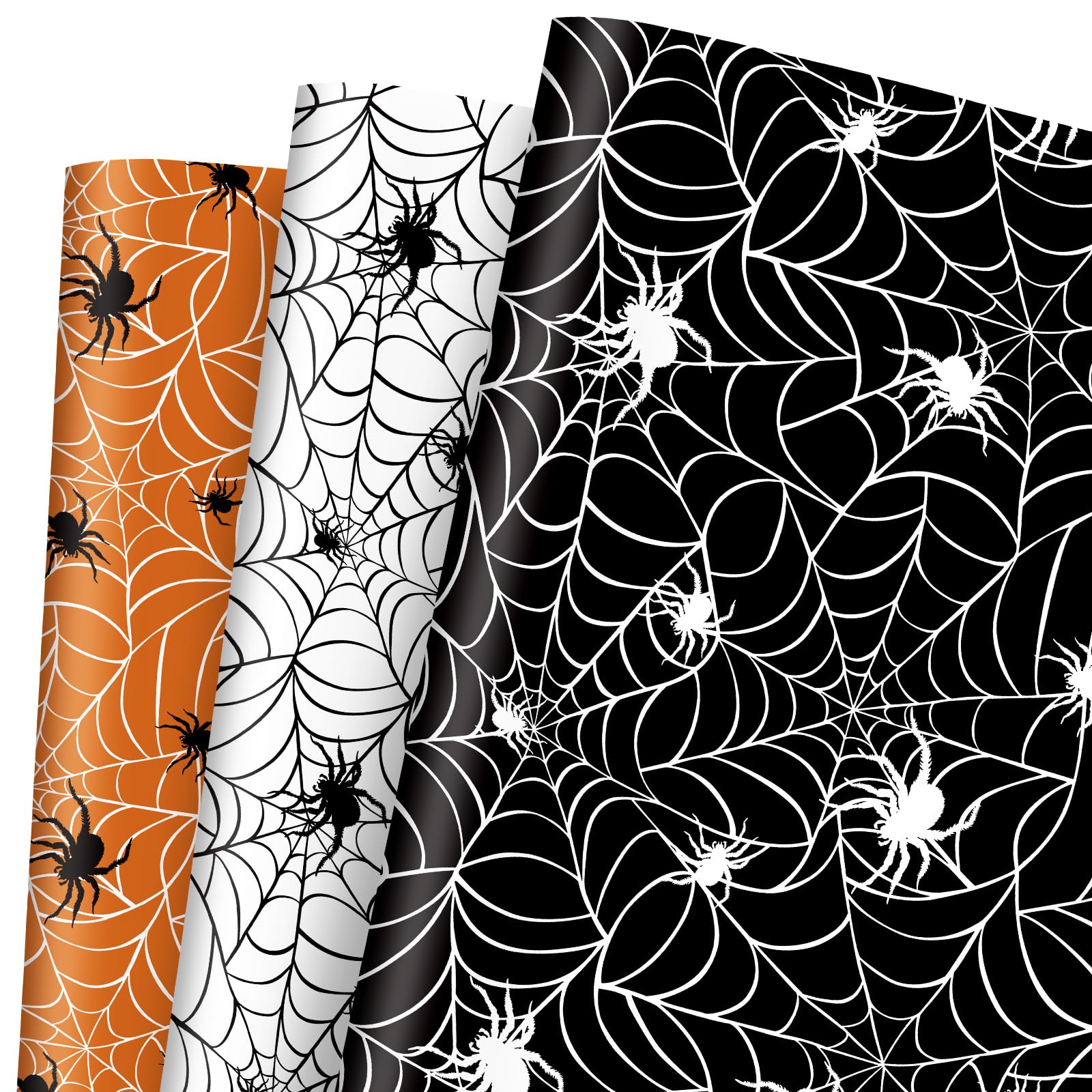 JarThenaAMCS 12 Sheets Halloween Wrapping Paper -Not Roll- Spider Web Gift Wrap Paper Orange White Black Folded Flat DIY Art Craft Paper for Party Packaging, 19.7 x 27.6 Inch