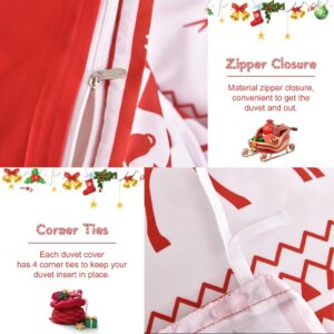 WONGS BEDDING Christmas Duvet Cover Set King Size,3 Pieces Reversible Red Elk Snowflake Pattern Decor Bedding Duvet Cover with Zipper Closure for New Year Holiday, Soft Microfiber Bedding Set 104"x90"