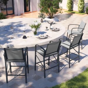 UDPATIO Outdoor Bar Stools Set of 4,Bar Height Outdoor Chairs with Back and Armrest,All Weather textilene High Top Bar Stools, for Backyard, Lawn Garden, Balcony(Grey White)