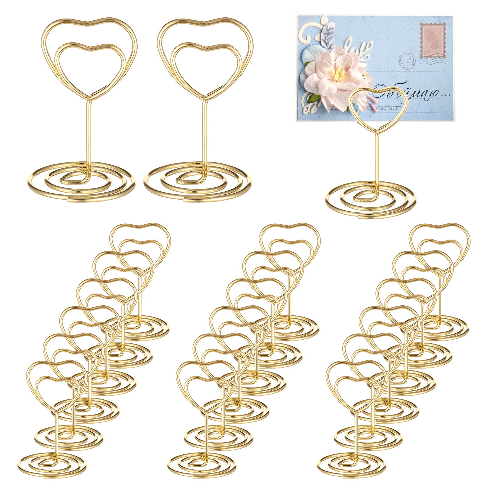 Gjinxi 20PCS Table Number Holders, Place Card Holders, Mini Table Card Holders Photo Holders for Tables, Picture Holder for Tables, Cards Stand with Heart Shaped Clip for Wedding, Photos, Memo Notes