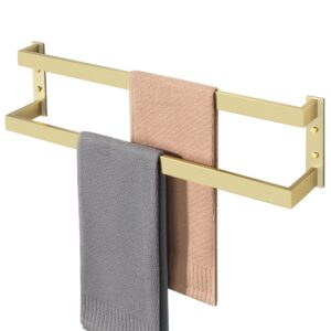 alise double towel bar 24", sus304 stainless steel towel racks for bathroom wall mounted, heavy duty bathroom towel holder, space saving towel hanger, brushed gold