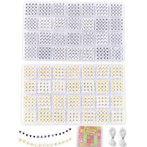 l'eclatdina 2 box set letter beads, alphabet beads for bracelets, 1900+ pcs round number & heart beads, 5m elastic string jewelry making kit, ideal for friendship bracelets (black+gold)