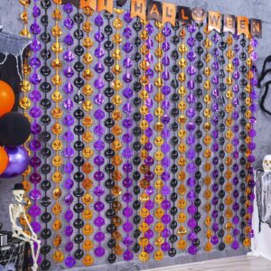 menstarsi halloween party decorations, 2 pack nightmare jack orange purple black skeleton skull foil fringe curtains, 3.3 x 6.6 ft photo booth props party backdrop for halloween holiday birthday decor