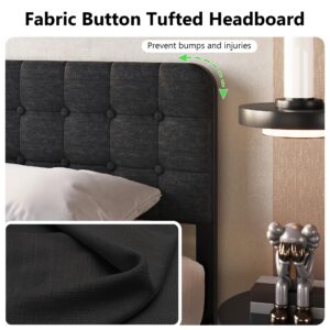 UUKING 18 Inch Twin XL Bed Frames with Black Upholstered Headboard and Metal Footboard