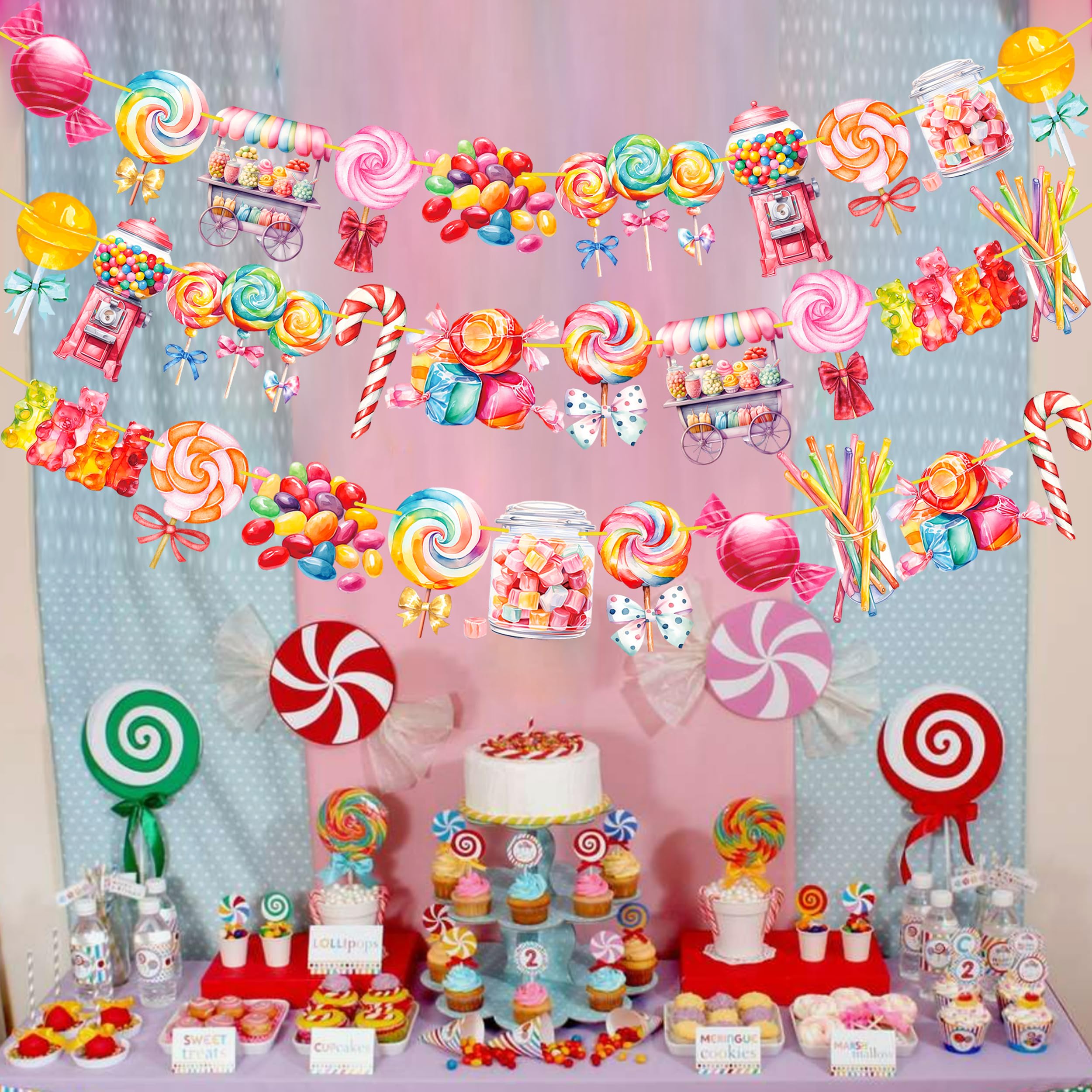 Candyland Lollipop Party Banners 3Pcs Candyland Party Decorations Candy Themed Birthday Party Banner Decorations for Candyland Baby Shower Supplies