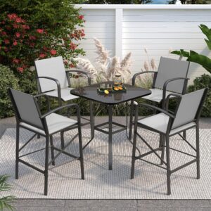 UDPATIO Outdoor Bar Stools Set of 4,Bar Height Outdoor Chairs with Back and Armrest,All Weather textilene High Top Bar Stools, for Backyard, Lawn Garden, Balcony(Grey White)