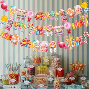 Candyland Lollipop Party Banners 3Pcs Candyland Party Decorations Candy Themed Birthday Party Banner Decorations for Candyland Baby Shower Supplies