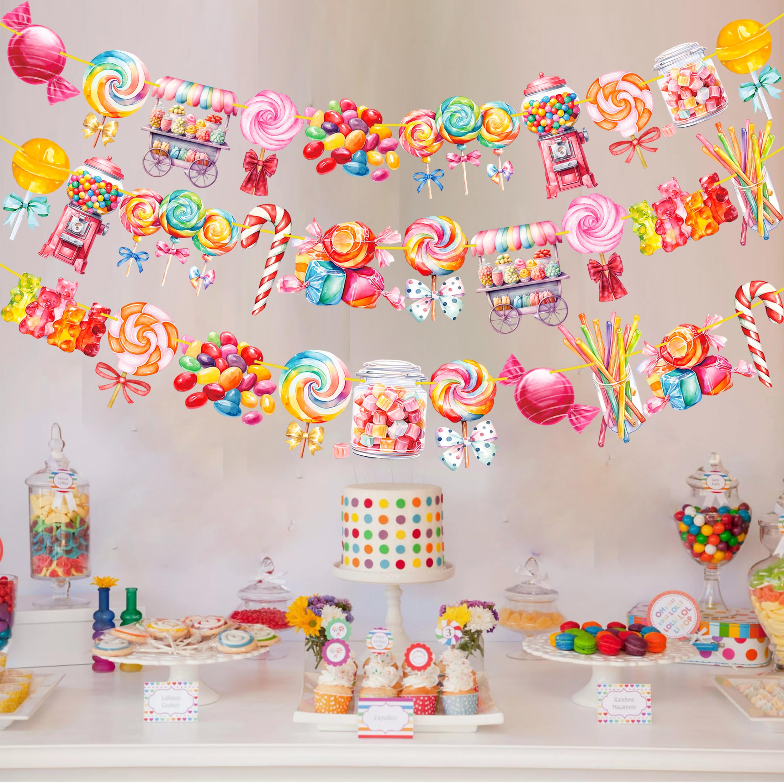 Candyland Lollipop Party Banners 3Pcs Candyland Party Decorations Candy Themed Birthday Party Banner Decorations for Candyland Baby Shower Supplies