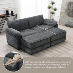 GNIXUU Deep Seat Sectional Sofa with 2 Ottoman, 81" Chenille Large Loveseat Sofa Sleeper, Double-Upholstered Comfy Boucle Cloud Couch for Living Room, Bedroom, Office, Apartment(Gray)