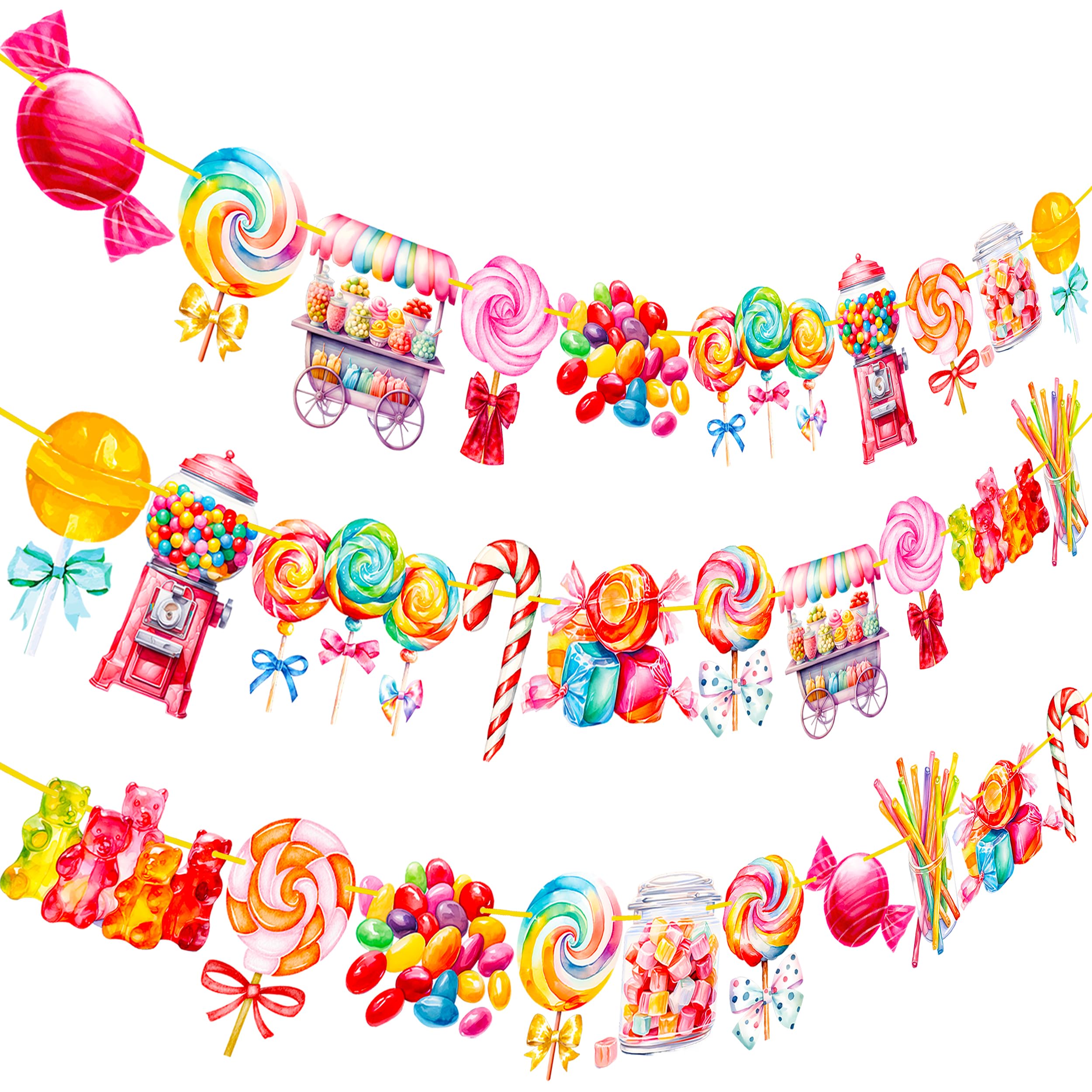 Candyland Lollipop Party Banners 3Pcs Candyland Party Decorations Candy Themed Birthday Party Banner Decorations for Candyland Baby Shower Supplies