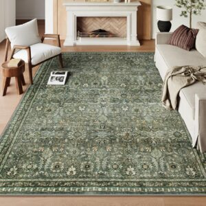 lahome green 8x10 rugs for living room, boho washable area rugs for bedroom, rubber backed non slip floor carpets for dining room home decor apartment, olive green