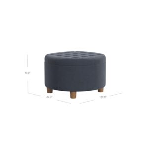 HomePop Home Decor | Button Tufted Velvet Round Storage Ottoman | Ottoman with Storage for Living Room & Bedroom, Steel Blue Velvet