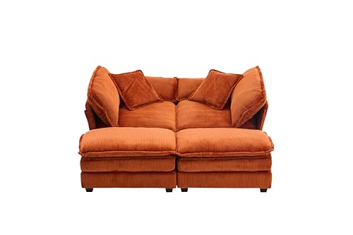 ERYE Oversized Loveseat Sectional Sofa Modern Deep Seat Reversible Chaises Couch with 2 Movable Ottomans and Pillows, Modular Corduroy Upholstered Sleeper Daybed for Living Room,Apartment,Office