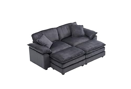 ERYE Oversized Loveseat Sectional Sofa Modern Deep Seat Reversible Chaises Couch with 2 Movable Ottomans and Pillows, Modular Corduroy Upholstered Sleeper Daybed for Living Room,Apartment,Office