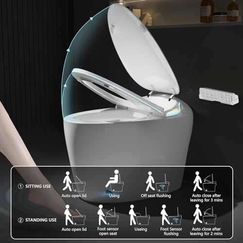 Smart Bidet Toilet, Smart Toilet with Bidet Built in for Bathrooms, Toilet with Warm Water Sprayer & Dryer, Foot Sensor Operation, Heated Bidet Seat, Auto Smart Toilet with LCD Display for Bathrooms