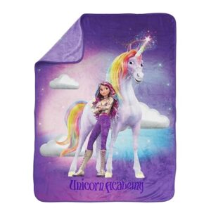 Unicorn Academy Sophia and Wildstar Plush Throw Blanket for Girls - Measures 46 x 60 Inches, Super Soft Lightweight Fleece Kids Bedding