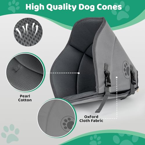 Superior Strong Oxford Cotton Lining Adjustable Buckle Pet Friendly Waterproof Secure Fit Soft & Protective Dog Cone Collar for Grooming, After Surgery Recovery, Rashes Protection (Extra Large), Gray