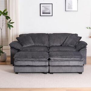 ERYE Oversized Loveseat Sectional Sofa Modern Deep Seat Reversible Chaises Couch with 2 Movable Ottomans and Pillows, Modular Corduroy Upholstered Sleeper Daybed for Living Room,Apartment,Office