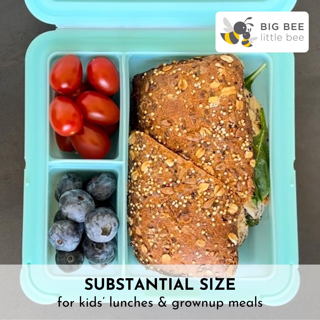 Big Bee, Little Bee - SoftShell Luncher Reusable Silicone Food Storage Container with Connected Clamshell Lid, Bento Style, Easy to Clean, Snaps Closed, Microwave, Freezer & Dishwasher Safe (Grape)