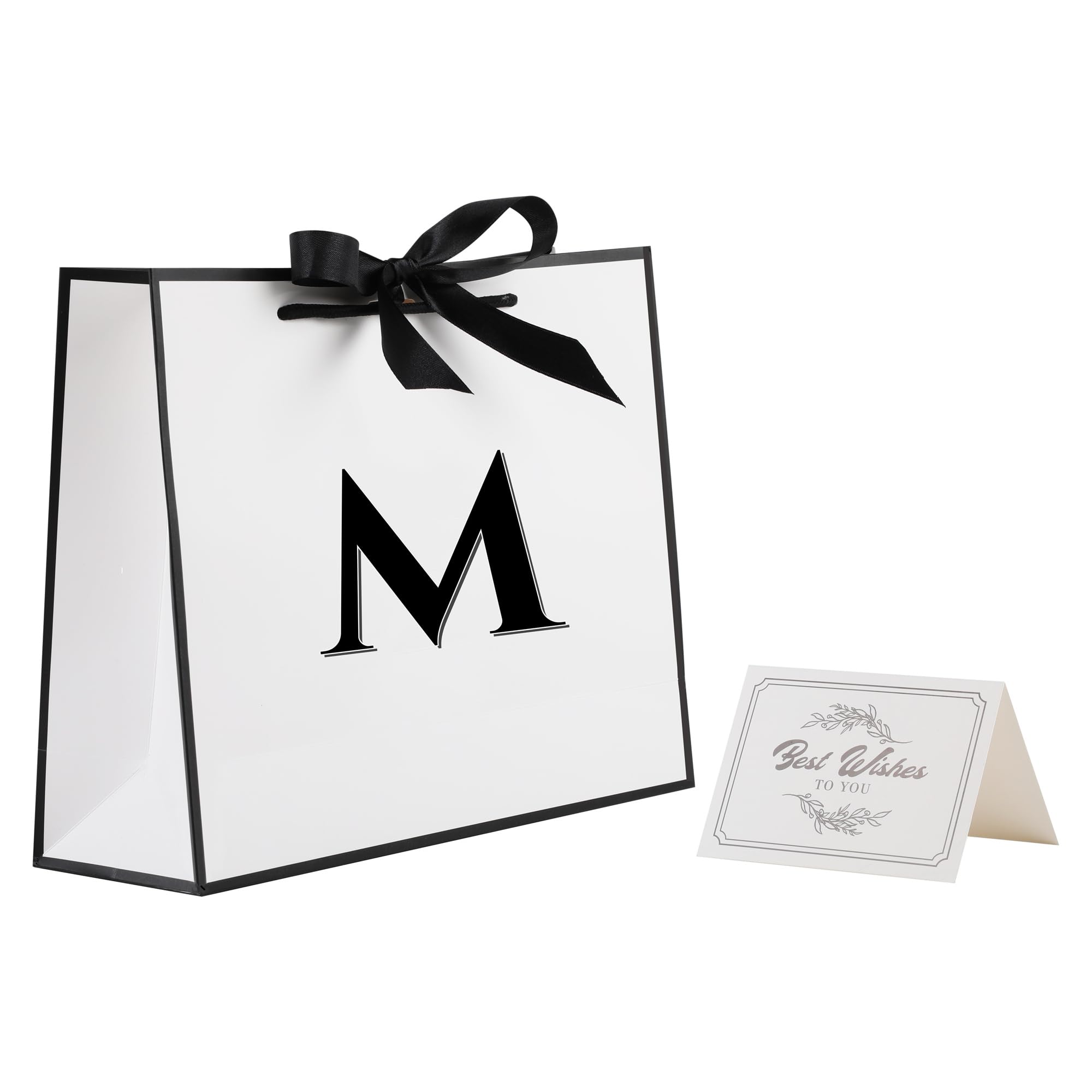 STOBOCTER Initial Gift Bags with Handles and Bow Ribbon 12.6"x10" Personalized Letter Gift Bags Birthday Gift Bag for Women Men Reusable Gift Wrap Bag for Mothers Day Wedding Graduation (M-Medium)