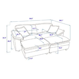 ERYE Oversized Loveseat Sectional Sofa Modern Deep Seat Reversible Chaises Couch with 2 Movable Ottomans and Pillows, Modular Corduroy Upholstered Sleeper Daybed for Living Room,Apartment,Office