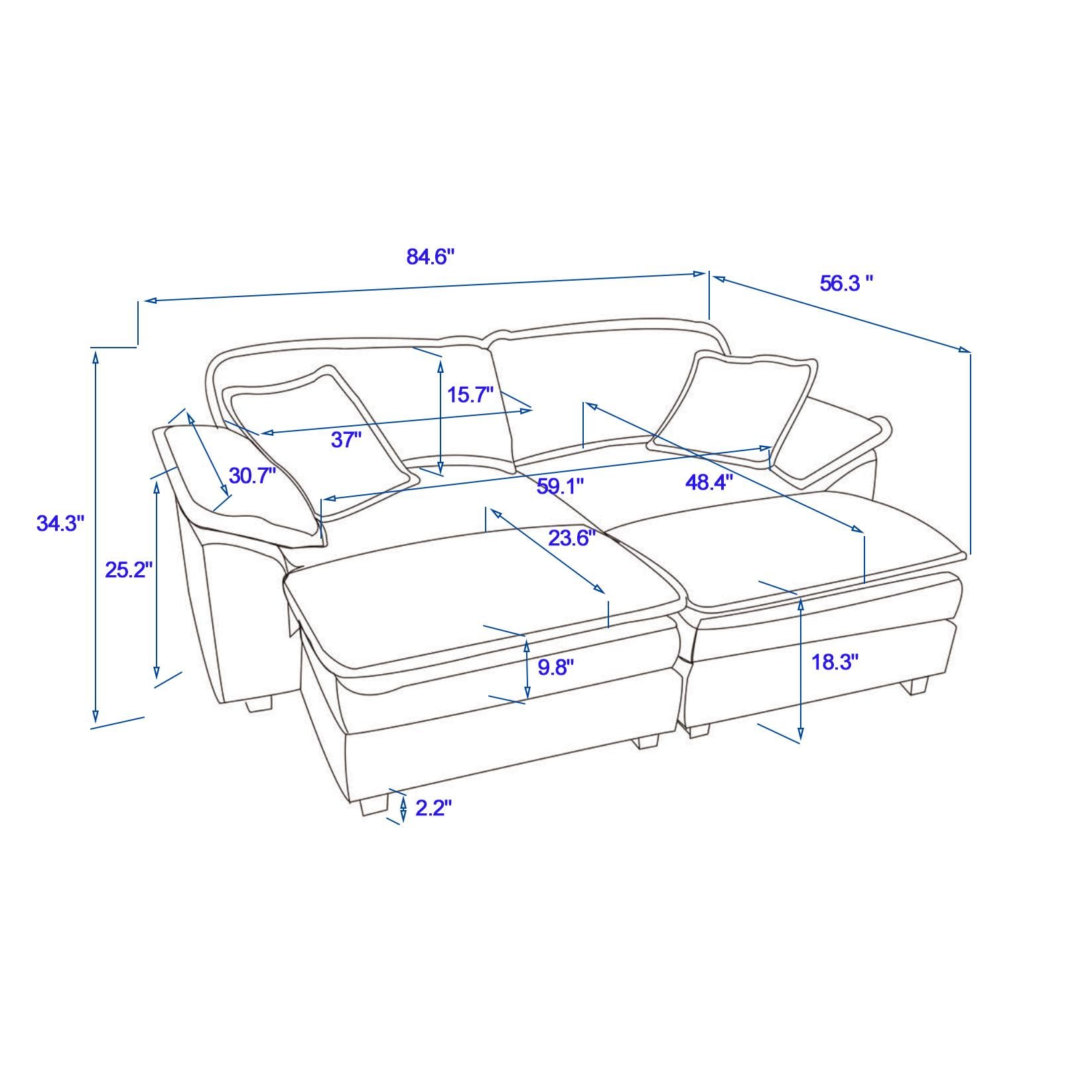 ERYE Oversized Loveseat Sectional Sofa Modern Deep Seat Reversible Chaises Couch with 2 Movable Ottomans and Pillows, Modular Corduroy Upholstered Sleeper Daybed for Living Room,Apartment,Office