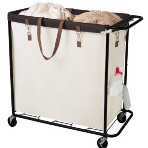 StorageWorks 200L Laundry Sorter 2 Section, Laundry Hamper with Wheels, Extra Large Laundry Basket for Clothes, Towel, Blanket, Rolling Laundry Cart for Laundry Room Organization, Beige, 1-Pack