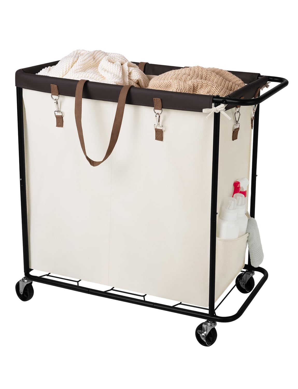 StorageWorks 200L Laundry Sorter 2 Section, Laundry Hamper with Wheels, Extra Large Laundry Basket for Clothes, Towel, Blanket, Rolling Laundry Cart for Laundry Room Organization, Beige, 1-Pack