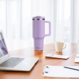 Labulabla 40oz Tumbler with Handle,Double Wall Vacuum Reusable Stainless Steel Insulated Water Bottle,With Leak Proof lid and Straw for Iced or Cold Beverages (Lavender Purple)