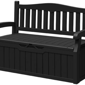 Greesum 70 Gallon Storage Bench Outdoor Deck Box with Armrest, Patio Furniture,Lockable, Waterproof and UV Resistant, Suitable for Garden, Pool, Black