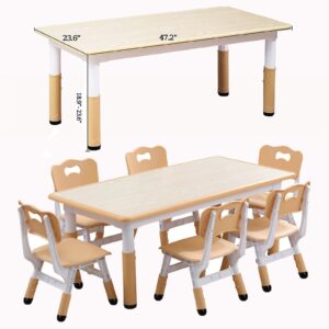 Kids Table and Chairs Set, Height Adjustable Desk With 6 Seats for Ages 2-10,Arts & Crafts Table,Graffiti Desktop, Non-Slip Legs, Max 300lbs, Children Multi-Activity Table for Classrooms,Daycares,Home