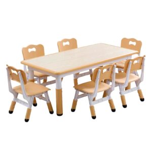 kids table and chairs set, height adjustable desk with 6 seats for ages 2-10,arts & crafts table,graffiti desktop, non-slip legs, max 300lbs, children multi-activity table for classrooms,daycares,home