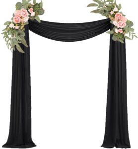 wedding arch draping fabric black 29" x 20ft chiffon fabric sheer drapes for wedding ceremony arbor engagement party bridal shower decoration | black drapes fabric 2 panels