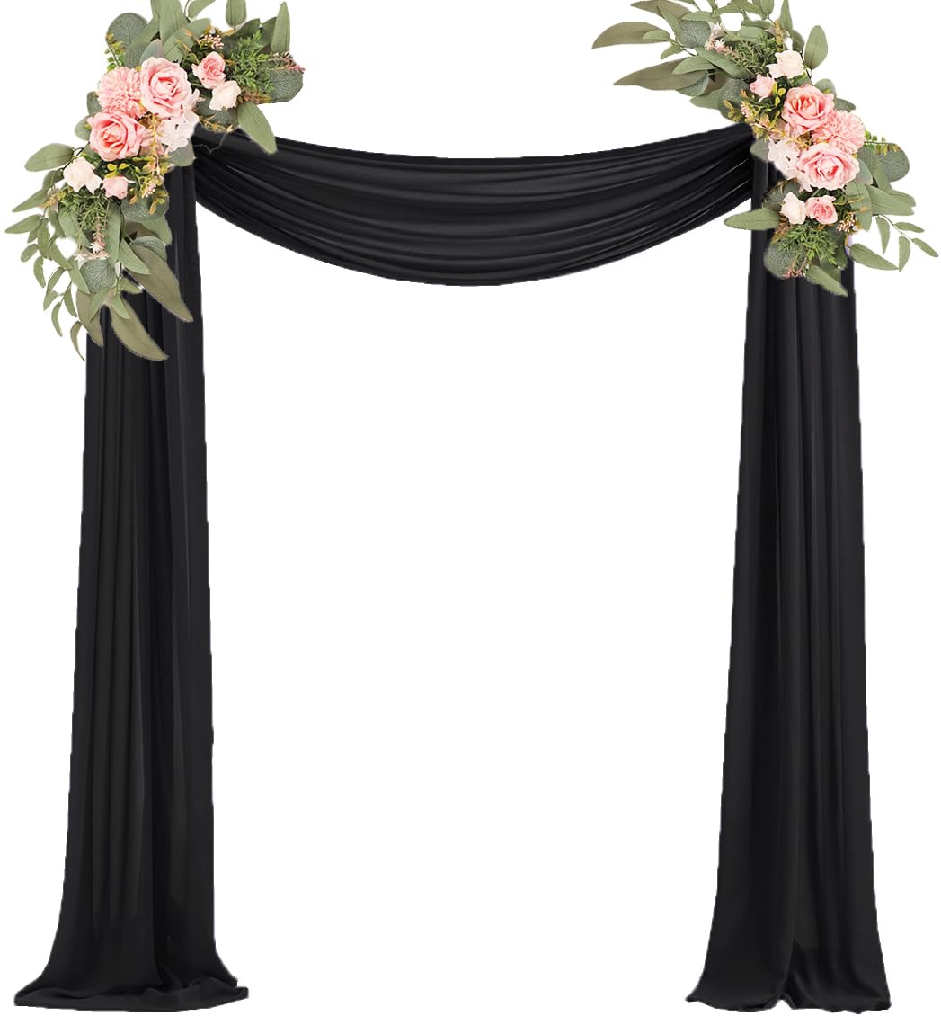 Wedding Arch Draping Fabric Black 29" X 20FT Chiffon Fabric Sheer Drapes for Wedding Ceremony Arbor Engagement Party Bridal Shower Decoration | Black Drapes Fabric 2 Panels