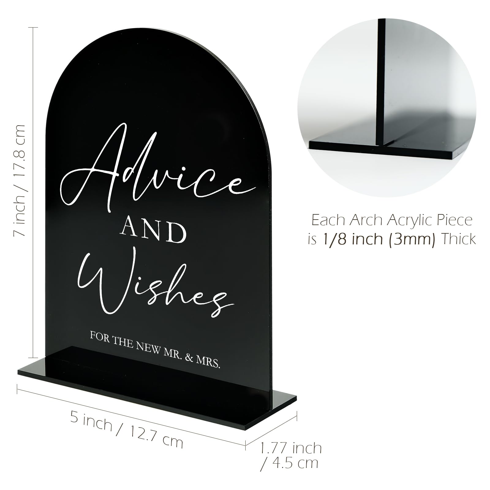 Acrylic Advice and Wishes Sign with Stand- 5"x7" Black Arch Acrylic Wedding Sign with Base,1/8" Thick | Modern Acrylic Table Sign for Wedding & Party (Black, 5x7 Inch)