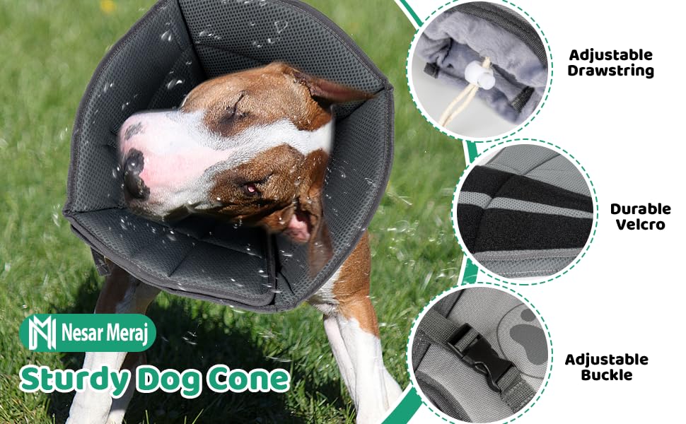 Superior Strong Oxford Cotton Lining Adjustable Buckle Pet Friendly Waterproof Secure Fit Soft & Protective Dog Cone Collar for Grooming, After Surgery Recovery, Rashes Protection (Extra Large), Gray