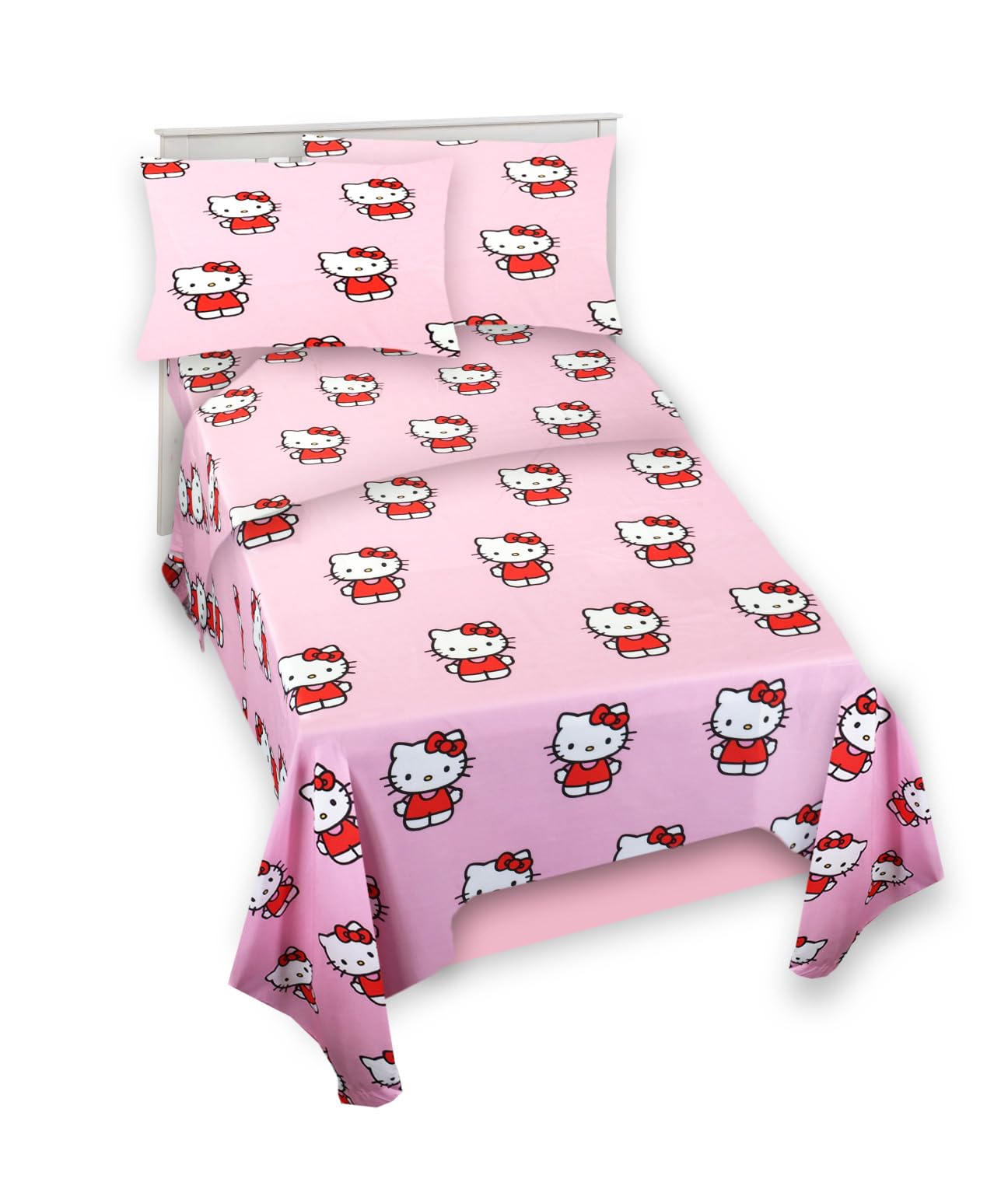 Hello Kitty Sheet Set - Bundle of Hello Kitty Bedding Including: Flat Sheet, Fitted Sheet, and Pillowcase for Twin Bed Plus Stickers, More for Kids