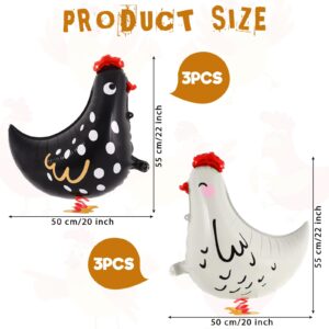 6 PCS Walking Chicken Balloons, Aluminum Foil Chicken Party Decorations White and Black Chicken Walking Balloons for Birthday Baby Shower Farm Animal Theme Party