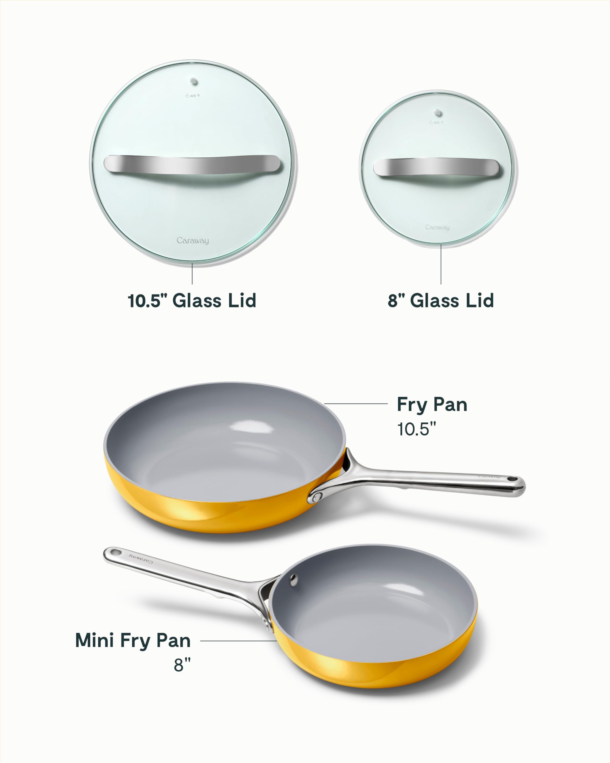 Caraway Nonstick Ceramic Mini Fry Pan With Glass Lid (1.05 qt, 8") - Non Toxic, PTFE & PFOA Free - Oven Safe & Compatible with All Stovetops (Gas, Electric & Induction) - Marigold